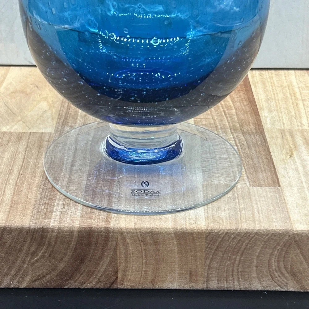 ZODAX Vase Aqua Bubble Art Glass Blue